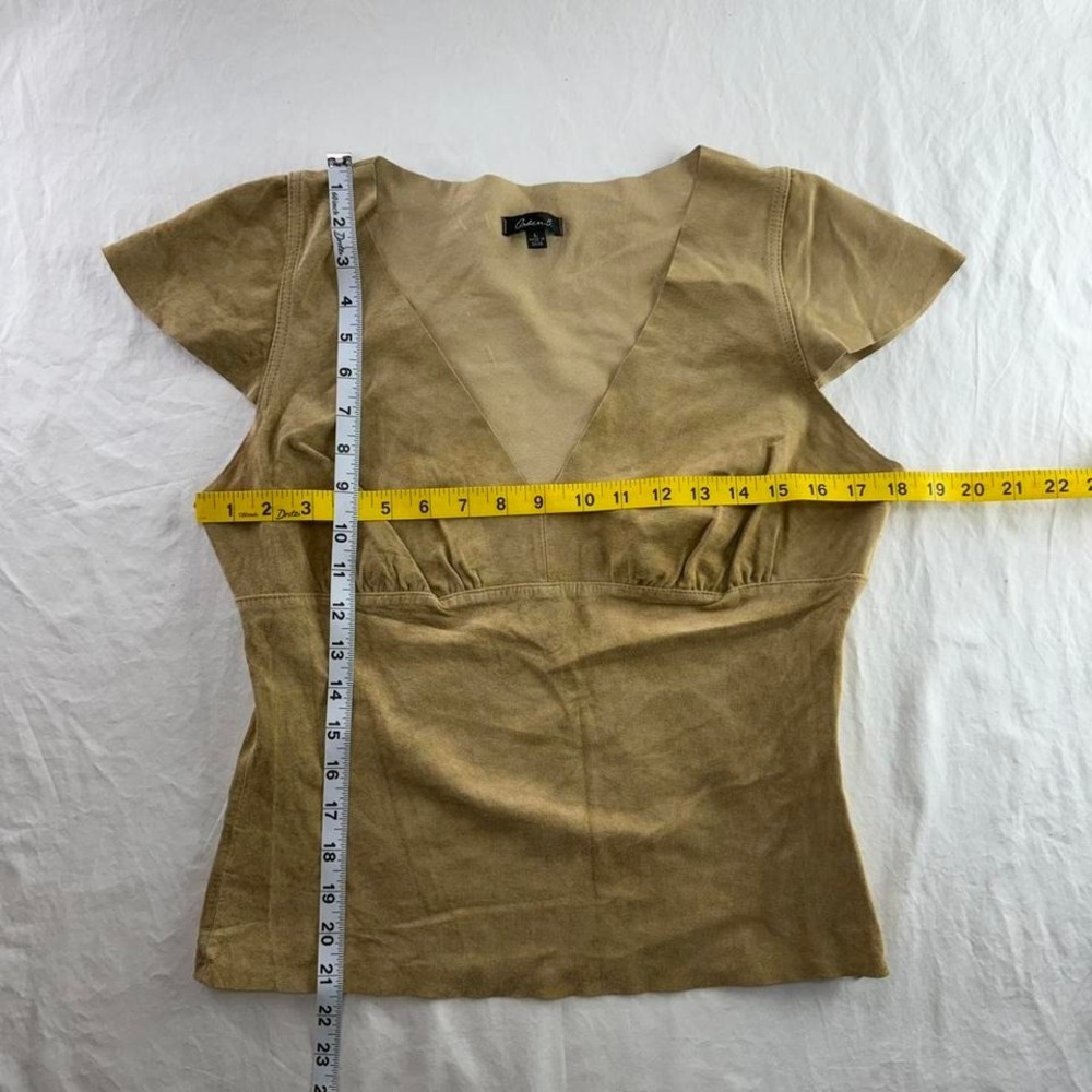 Arden B Deep V-Neck 100% Suede Leather Top Sz L Side Zipper Boho Y2k Western - Picture 6 of 8